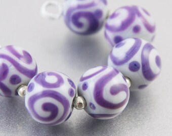 Purple Lilac Swirls Set, Handmade Lampwork Glass Beads