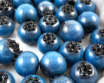 Blueberry Lampwork Bead, Handmade Glass Berry, Single Fruit Bead