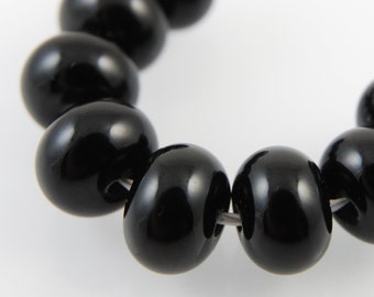 Jet Black Lampwork Glass Spacer Beads, Handmade, Jewelry Making