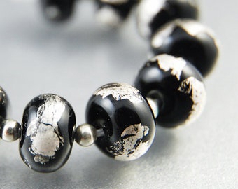 Silver and Black Handmade Glass Spacer Beads, Gilded Metallic, SRA Lampwork
