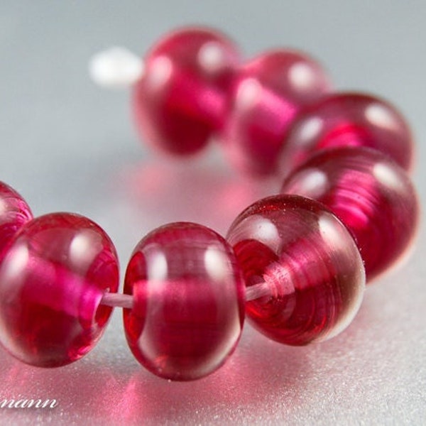 Handmade Pink Lampwork Beads, Streaky Raspberry Glass Spacers, SRA