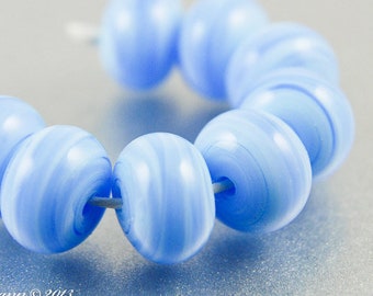 Swirly Blue Lampwork Glass Spacer Beads, SRA Handmade Jewelry Supplies