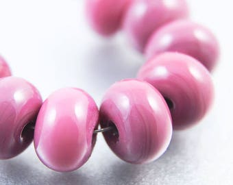 Raspberry Pink Lampwork Spacer Beads, Handmade Glass Jewelry Supplies