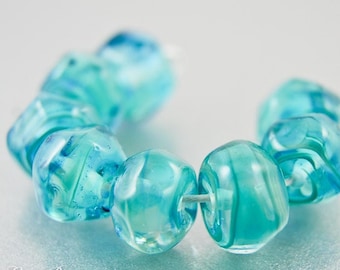 Ocean Nuggets, Handmade Glass, Teal Blue Green, Organic Lampwork Beads