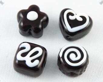 Chocolate Lampwork Beads in a Tin, Faux Candy Truffles, Valentines Day, SRA Handmade