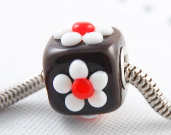 Sterling Silver Snowflake European Glass Bead Charm - Slide-On Charm For Bracelets, 4.4mm Hole - View #9