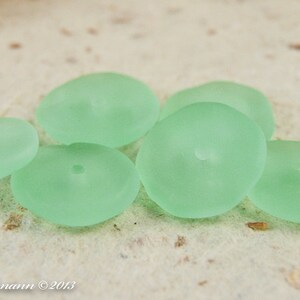 Bottle Green Lampwork Beads, Beach Style Glass Discs, Etched Coin Beads, Handmade image 4