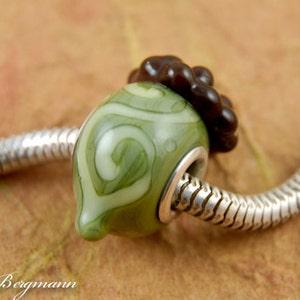 Green Acorn Large Hole Charm Bead, Lampwork Glass, Fall, Autumn, Handmade SRA image 4