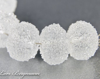 Icy Snowball Handmade Lampwork Beads, Clear Sugar Glass, Winter