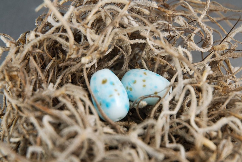 Mini Robin Eggs Handmade Lampwork Beads Earring Pair Blue Glass SRA image 2