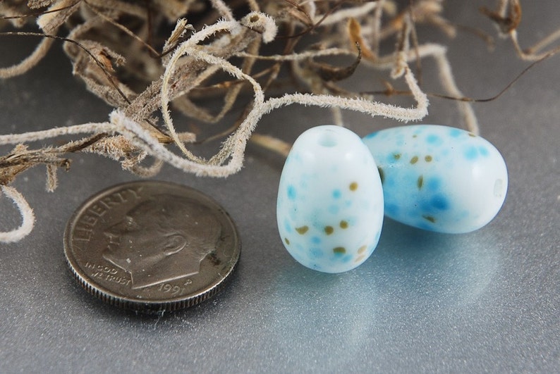 Mini Robin Eggs Handmade Lampwork Beads Earring Pair Blue Glass SRA image 3