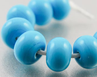 Dark Turquoise Blue Glass Spacer Beads, Handmade Lampwork Jewelry Supplies