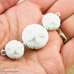 Handmade Sand Dollar Lampwork Bead Set, Soft White Beach Glass, Focal and Earring Pair image 5