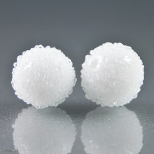 Snowball Lampwork Glass Beads, Earring Pair, White Sugar, Handmade SRA image 1