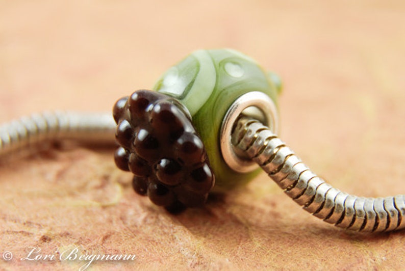 Green Acorn Large Hole Charm Bead, Lampwork Glass, Fall, Autumn, Handmade SRA image 3