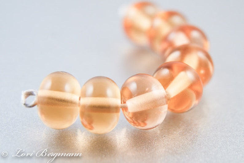 Transparent Peach Lampwork Spacer Beads, Glass Jewelry Supplies, Handmade SRA image 1