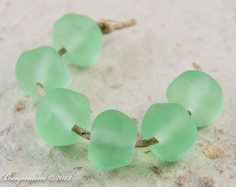 Ocean Style Glass Nugget Beads, Bottle Green Handmade Lampwork, Frosted, Rustic