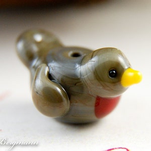 Red Robin Handmade Lampwork Glass Bead, Spring Brown Bird image 1