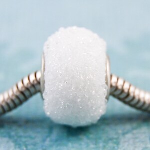 White Snowball European Charm Bead, Large Hole Sugar Bead, Winter Jewelry, Sterling Core image 3