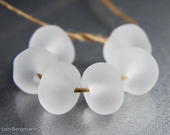 Frosted Clear Beach Glass Beads, Handmade Lampwork Nuggets, Etched Sea Glass style