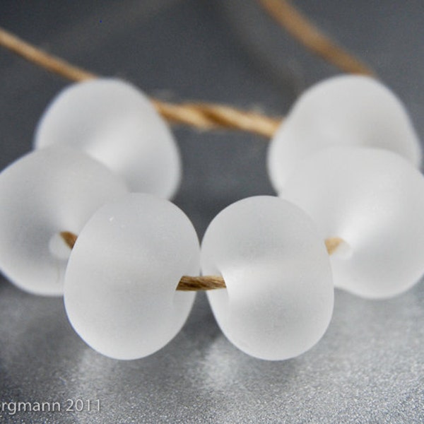 Frosted Clear Beach Glass Beads, Handmade Lampwork Nuggets, Etched Sea Glass style