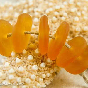 Amber Sea Glass Discs, Handmade Lampwork Beads, Rustic Beach Style, Golden Topaz