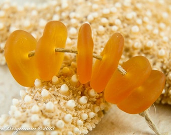 Amber Sea Glass Discs, Handmade Lampwork Beads, Rustic Beach Style, Golden Topaz
