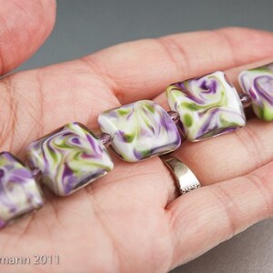 Violet Swirls Handmade Glass Lampwork Beads, Purple and Green Square Nuggets image 5