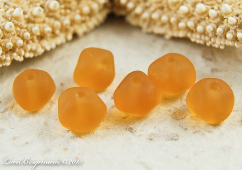 Handmade Beach Glass Style Lampwork Beads, Amber Topaz, Ocean Nuggets image 2