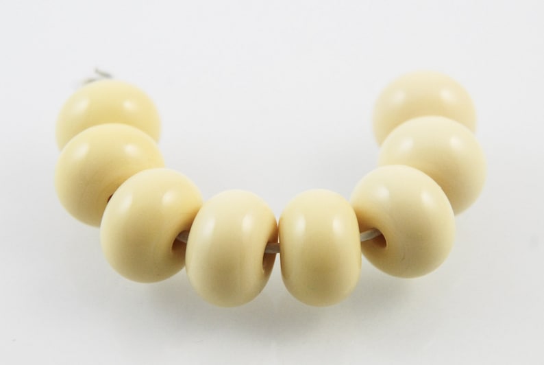 Banana Cream Lampwork Spacer Beads, Handmade Glass Bead Jewelry Supplies, Pale Yellow image 2