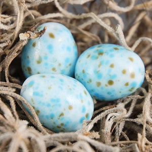 Large Robin Egg Lampwork Glass Bead, Bird Lovers, Blue Brown Handmade Jewelry Supplies image 1