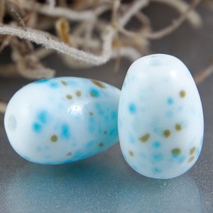 Mini Robin Eggs Handmade Lampwork Beads Earring Pair Blue Glass SRA image 1