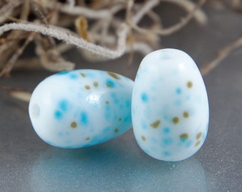 Mini Robin Eggs Handmade Lampwork Beads Earring Pair Blue Glass SRA