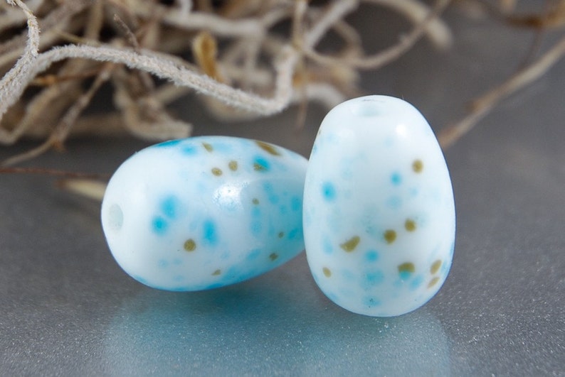 Mini Robin Eggs Handmade Lampwork Beads Earring Pair Blue Glass SRA image 1