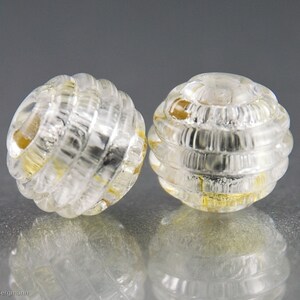 Silver Gold Sparkle Lampwork Glass Beads, Earring Pair, Ribbed Texture, Modern, Jewelry Supplies