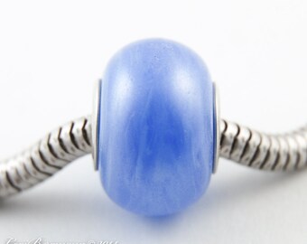 Blue Shimmer Glass Charm Bead, Large Hole, Sterling Core, SRA Handmade Lampwork