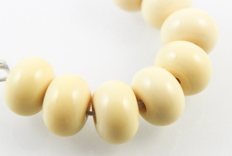 Banana Cream Lampwork Spacer Beads, Handmade Glass Bead Jewelry Supplies, Pale Yellow image 1