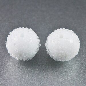 Snowball Lampwork Glass Beads, Earring Pair, White Sugar, Handmade SRA image 2