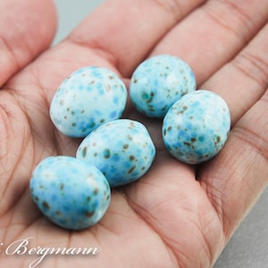 Large Robin Egg Lampwork Glass Bead, Bird Lovers, Blue Brown Handmade Jewelry Supplies image 2