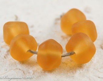 Handmade Beach Glass Style Lampwork Beads, Amber Topaz, Ocean Nuggets