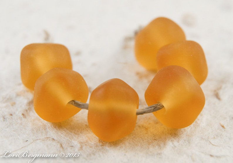 Handmade Beach Glass Style Lampwork Beads, Amber Topaz, Ocean Nuggets image 1