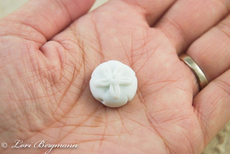 Sand Dollar Handmade Lampwork Bead, SINGLE Soft White Beach Glass, Medium Size image 5