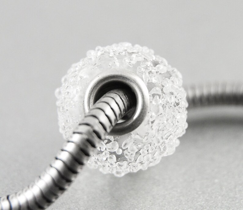 Iced Sugar Big Hole Charm Bead, Bracelet Bead with Sterling Silver core, Winter Jewelry image 4