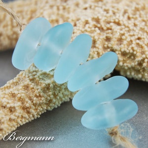 Aqua Blue Lampwork Beads, Sea Glass Discs, Etched, Handmade SRA, Rustic Style