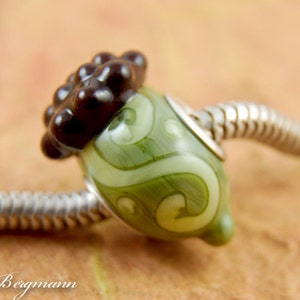 Green Acorn Large Hole Charm Bead, Lampwork Glass, Fall, Autumn, Handmade SRA image 2