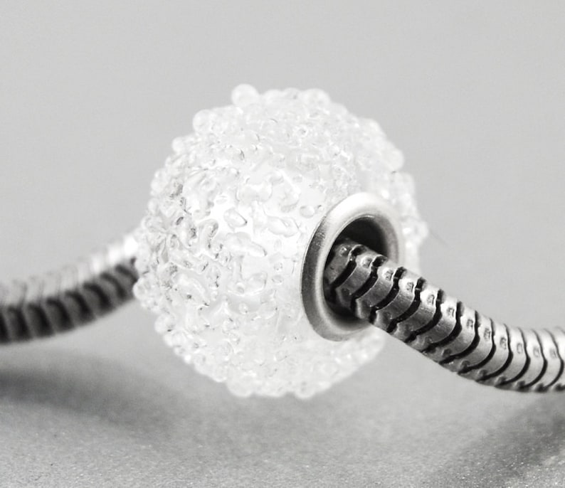 Iced Sugar Big Hole Charm Bead, Bracelet Bead with Sterling Silver core, Winter Jewelry image 1