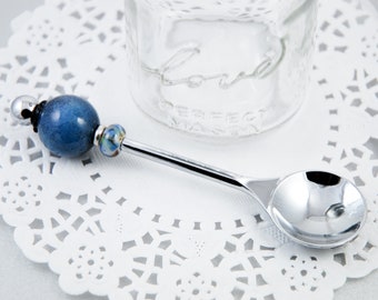 Blueberry Jelly Spoon, Kitchen-Grade Stainless Steel, Jam Spoon, Handmade Lampwork Glass Beads, SRA