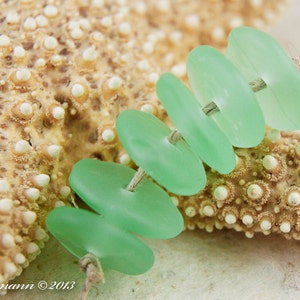 Bottle Green Lampwork Beads, Beach Style Glass Discs, Etched Coin Beads, Handmade image 3