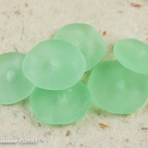 Bottle Green Lampwork Beads, Beach Style Glass Discs, Etched Coin Beads, Handmade image 2
