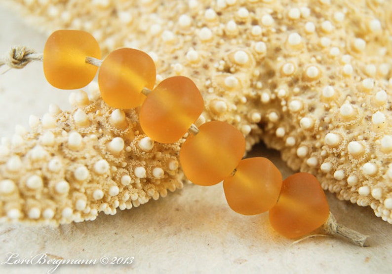 Handmade Beach Glass Style Lampwork Beads, Amber Topaz, Ocean Nuggets image 3